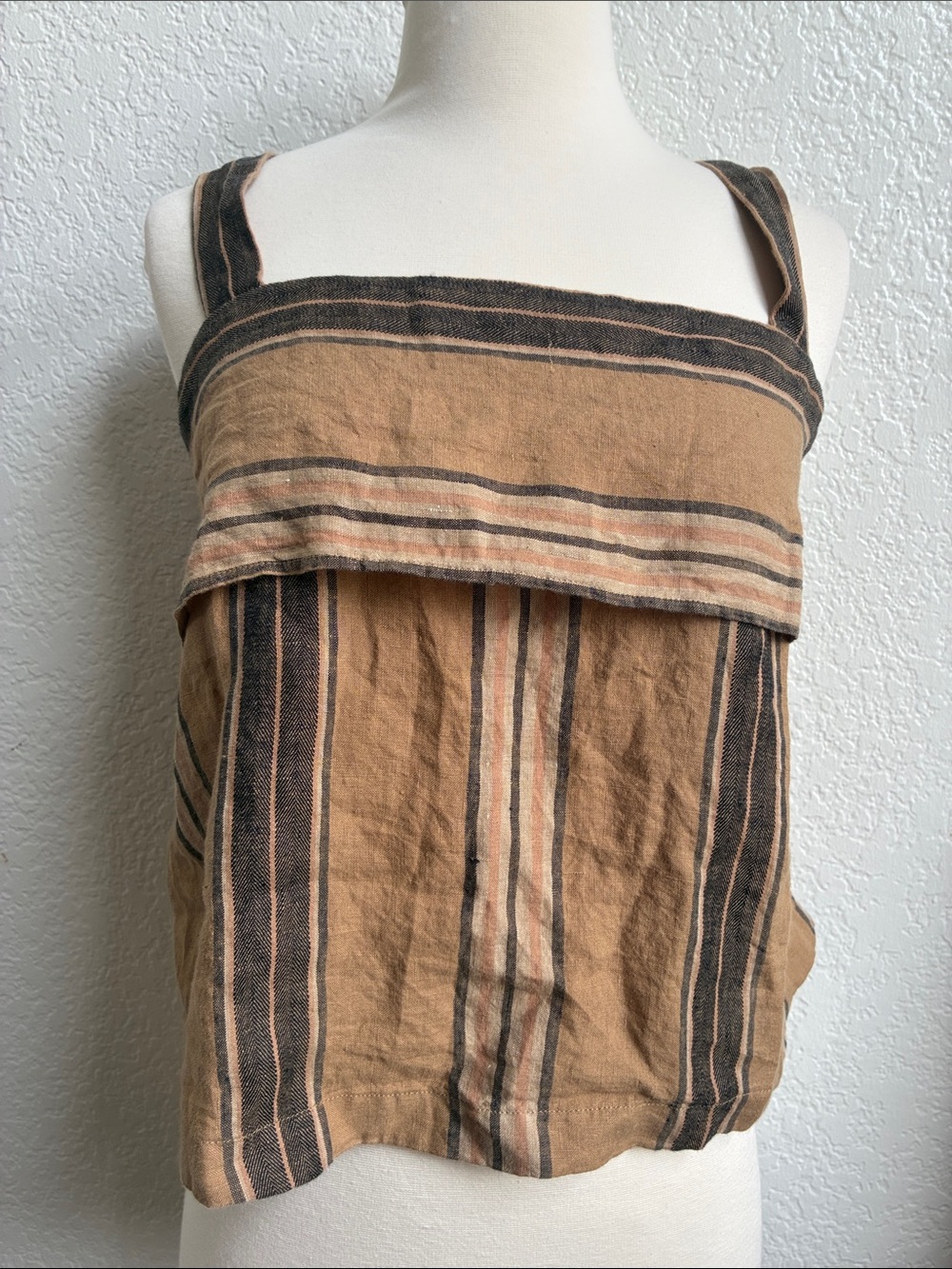 Banana Republic Striped Tan and Navy Linen-Blend Tank